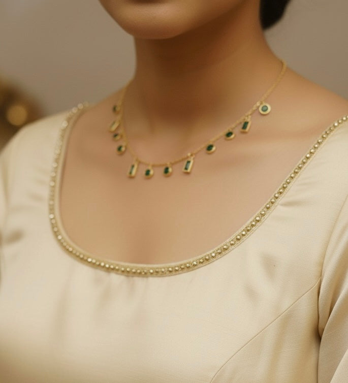 Green Gemstone Drops Necklace
