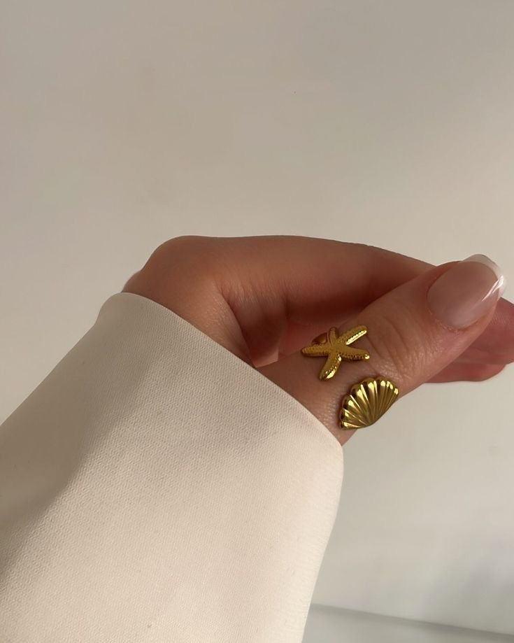 Sea Shell & Starfish Adjustable Ring