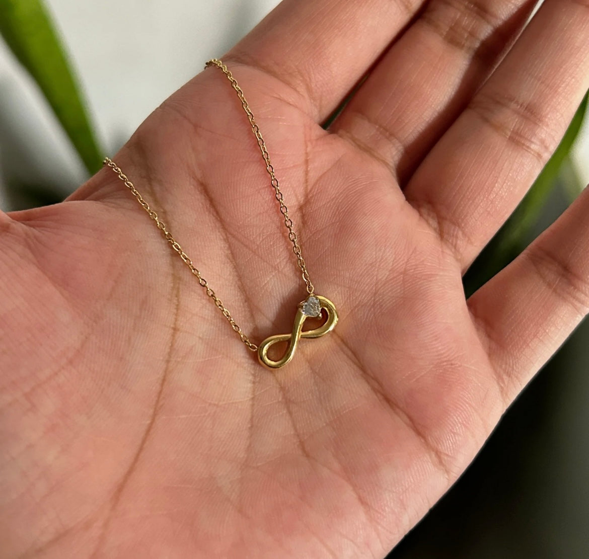 Golden Infinity Design Stone Pendant Necklace