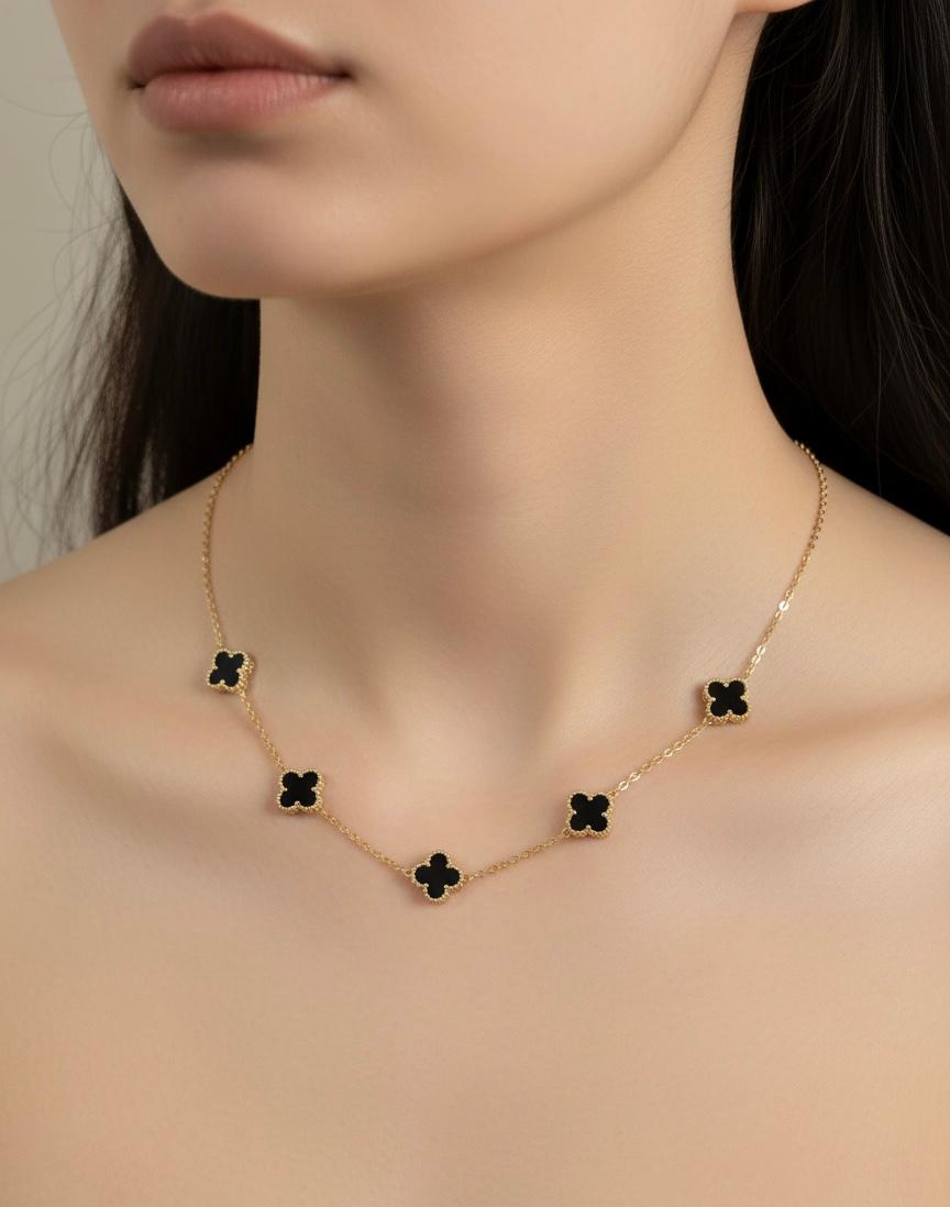 Charm of the Night Multi Black Clover Neck Chain
