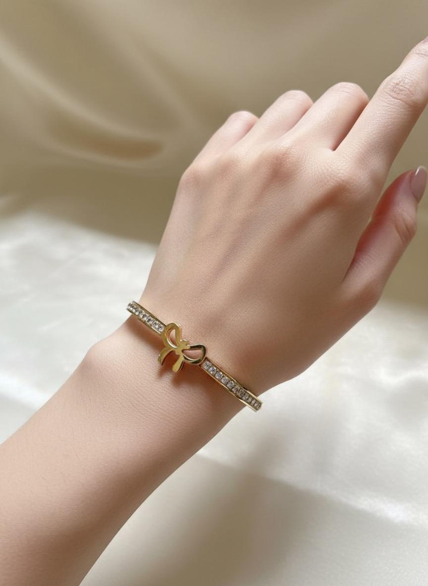 Bow Stone Bangle Bracelet