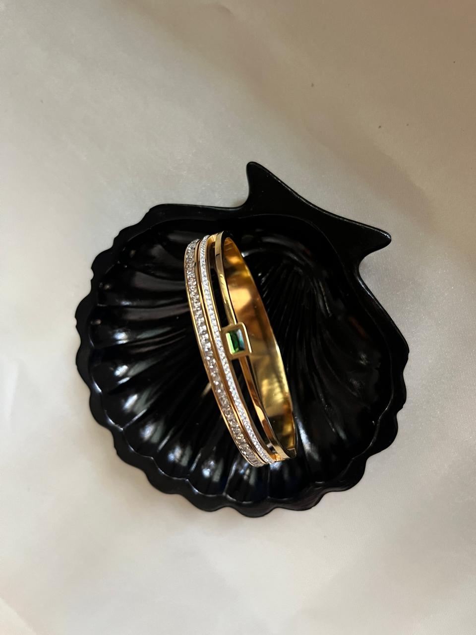 Green Emerald - Double The Sparkle Bangle Bracelet