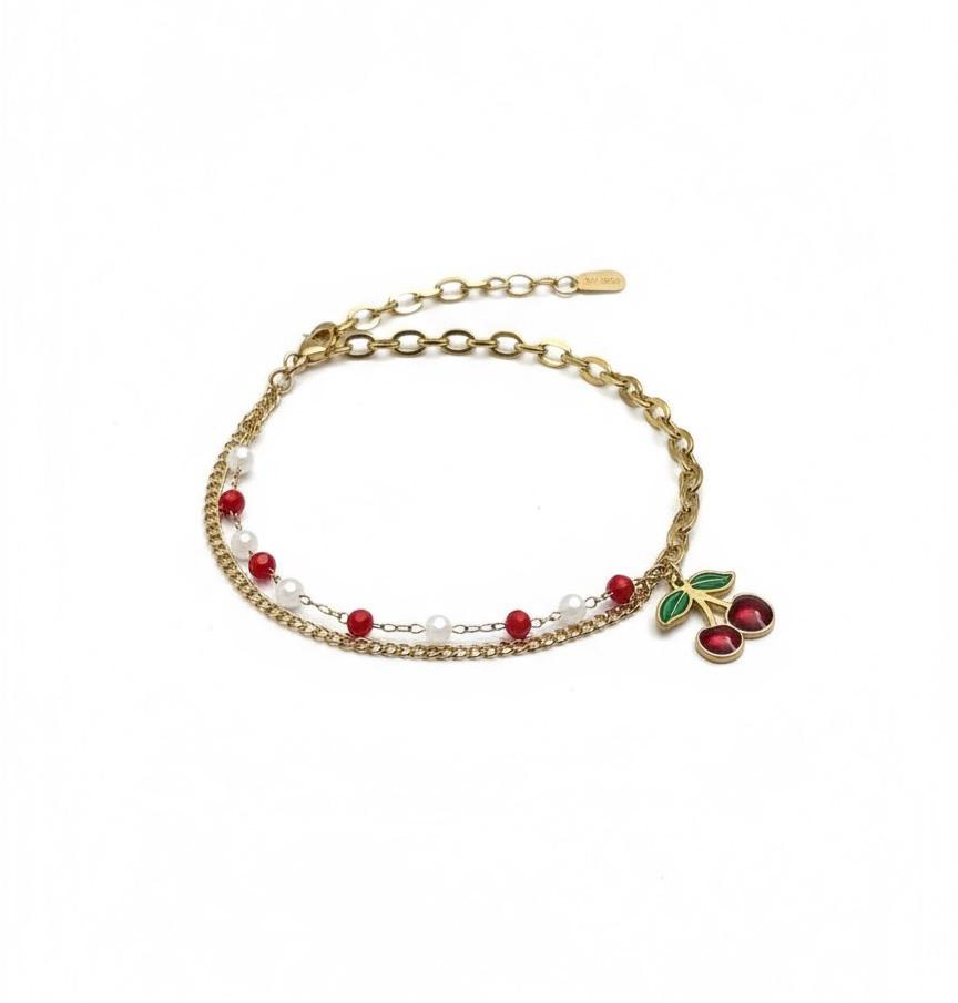 Cherry Charm and Beads Bracelet