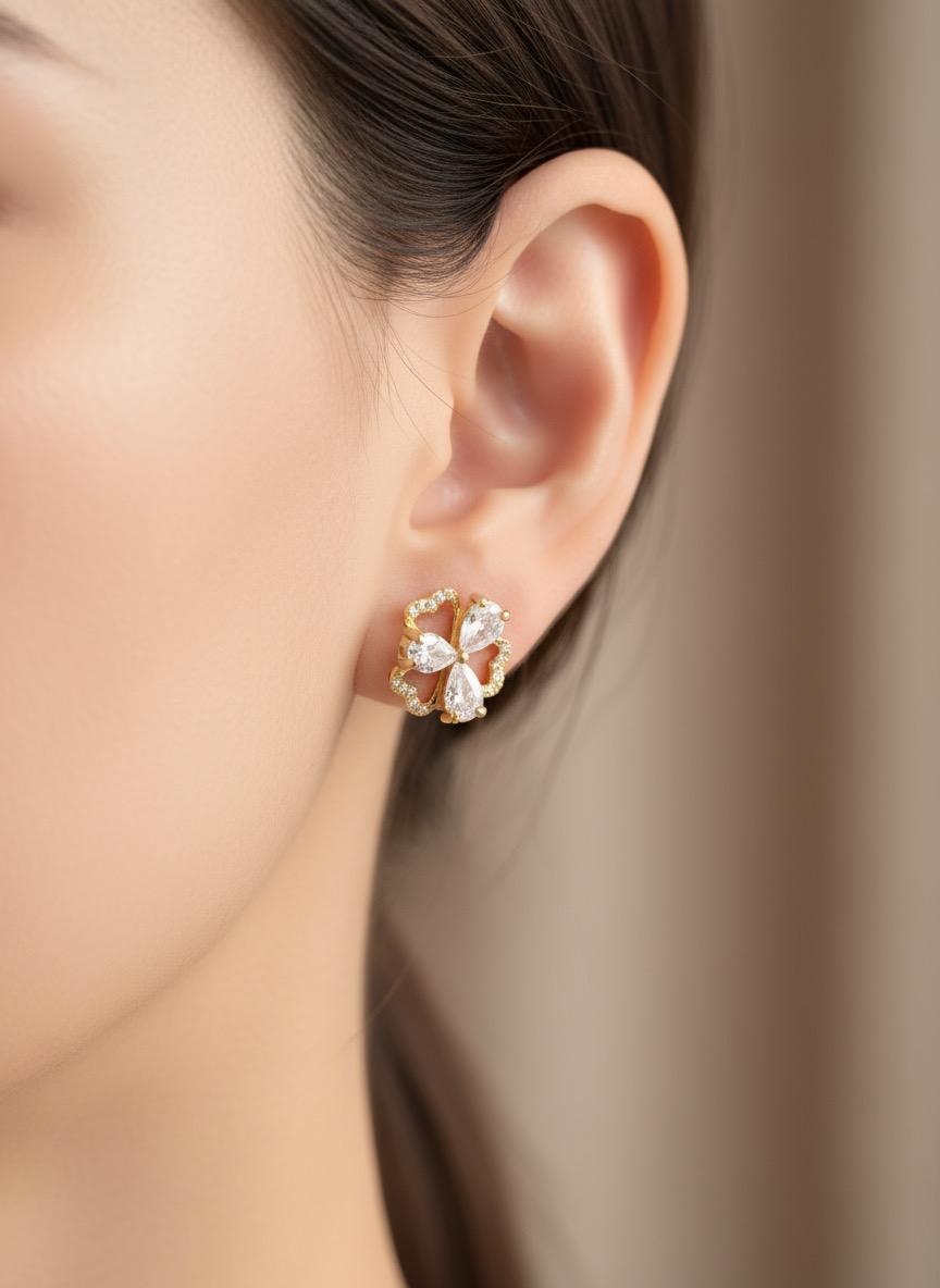 Three Petal Flower Gold Stud