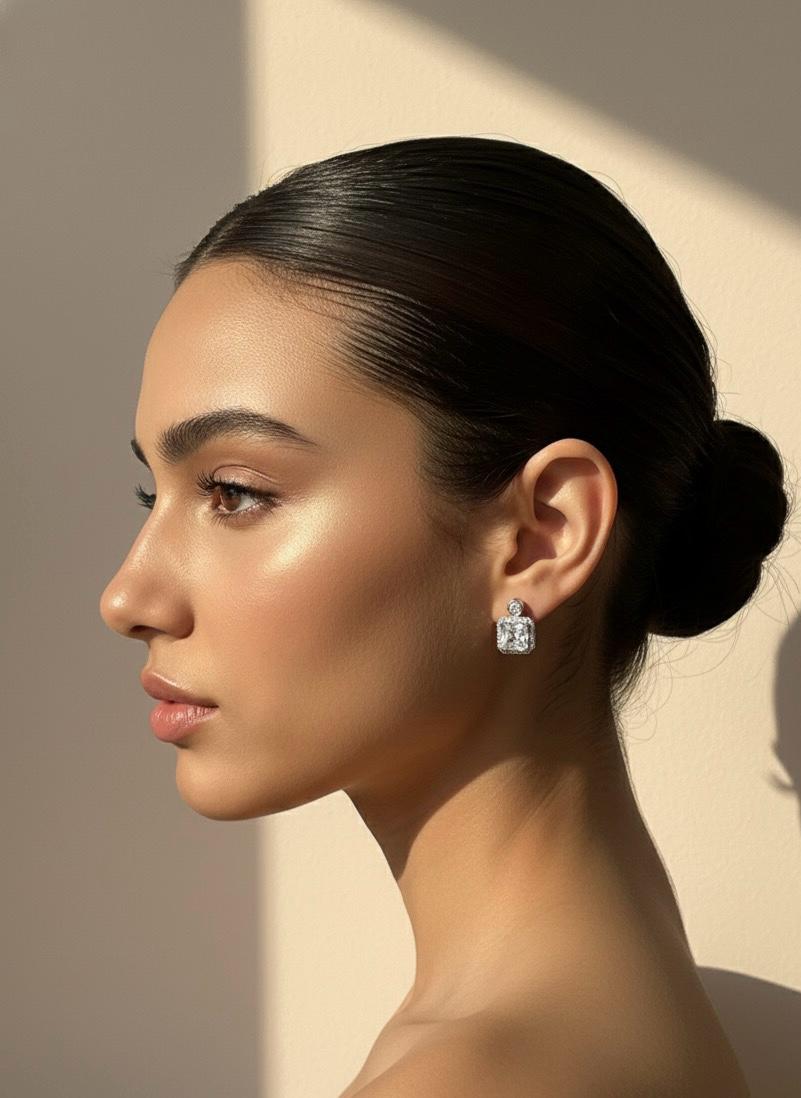 Emerald Cut Cubic Stud Earrings