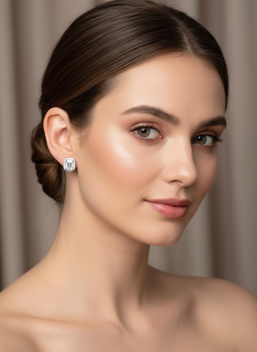 Emerald Cut Cubic Diamond Stud Earrings