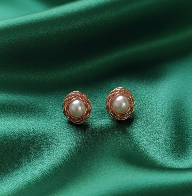 Gold Nested Pearl Rose Gold Stud Earrings
