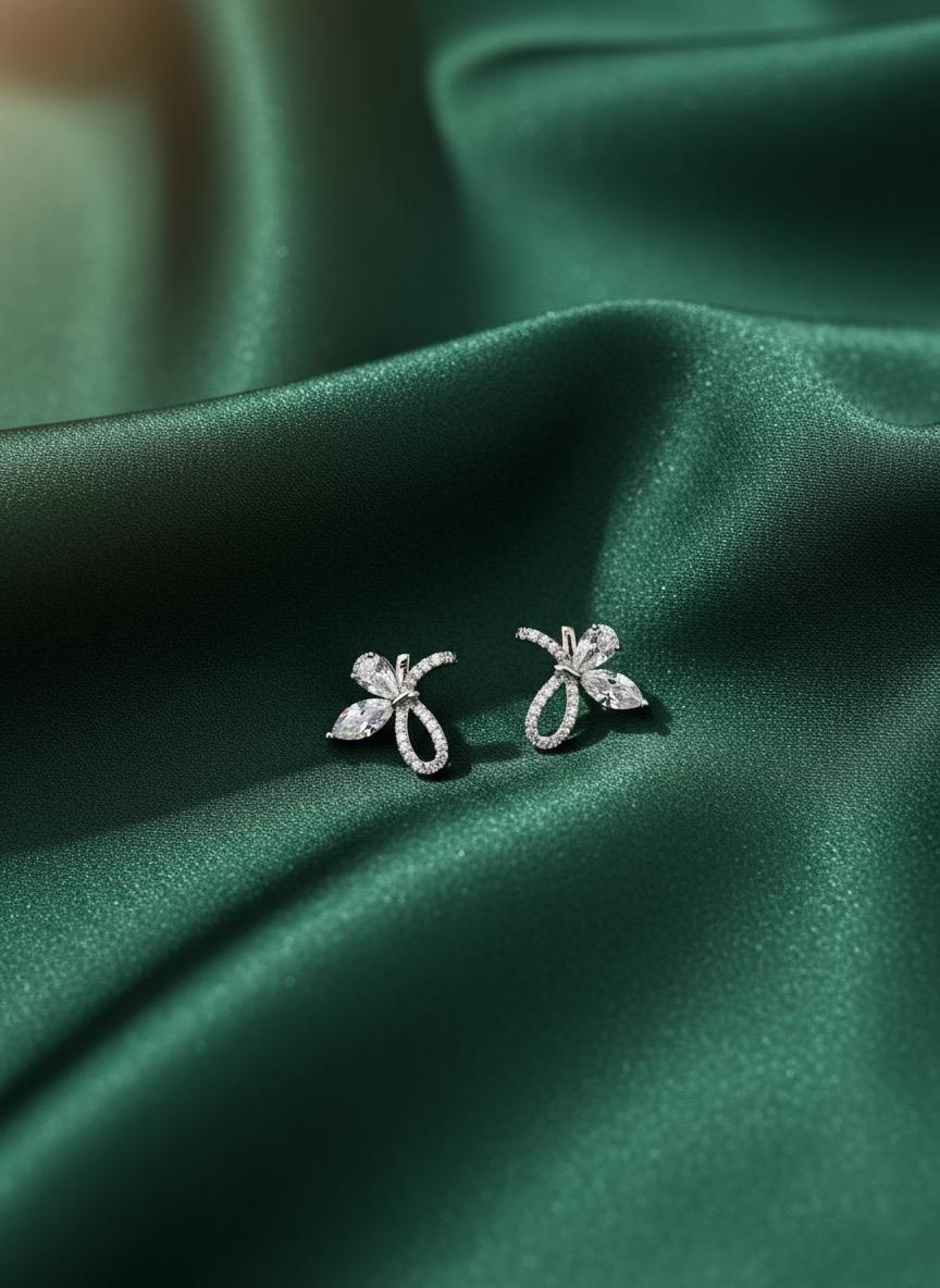 Stoned Butterfly Silver Stud Earrings