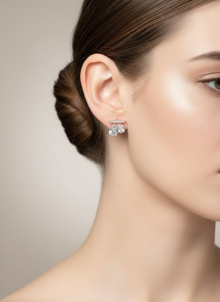 Dual Stone Cluster Rose Gold Earrings