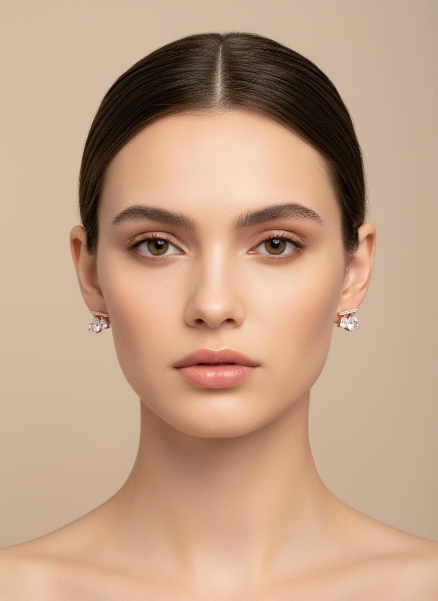 Dual Stone Cluster Gold Earrings