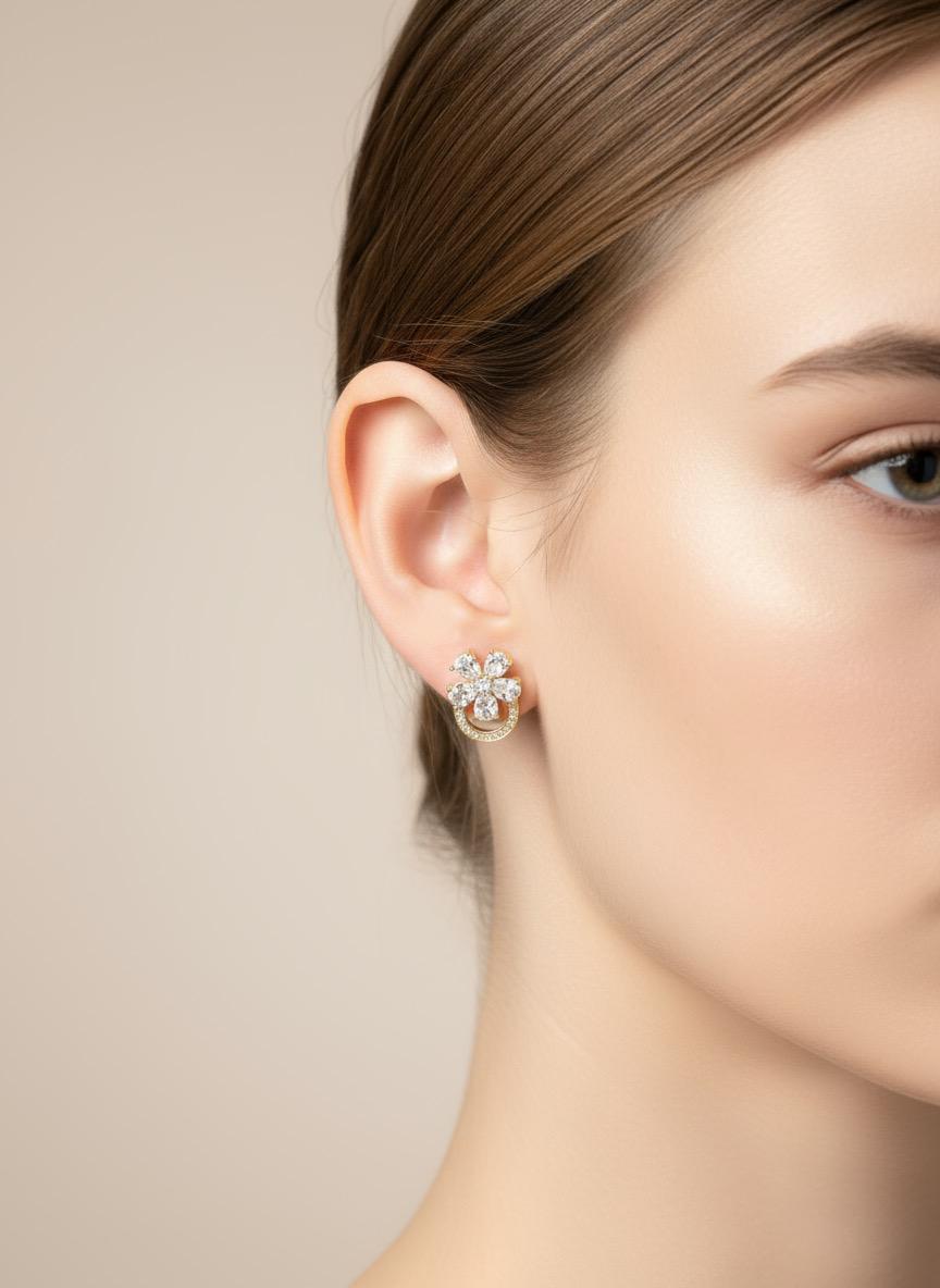 Floral Loop Gold Stud Earrings