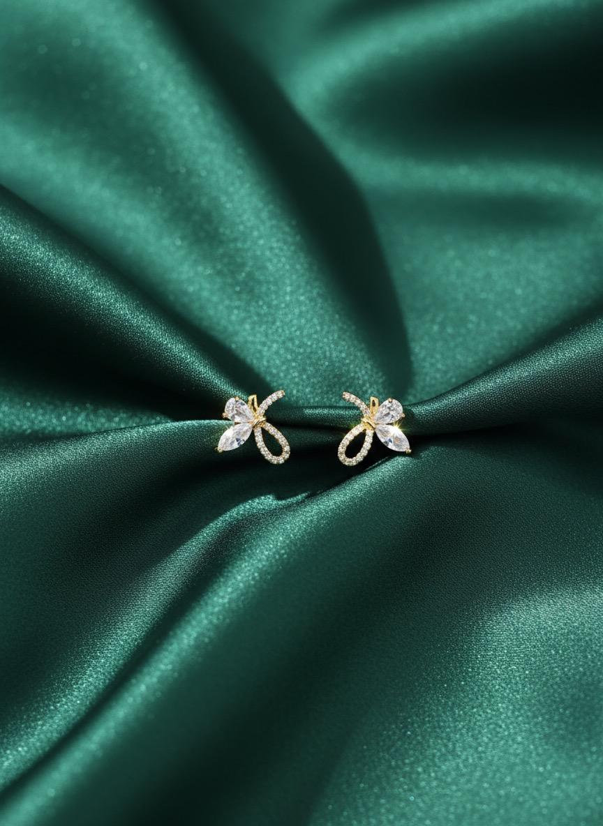 Stoned Butterfly Gold Stud Earrings