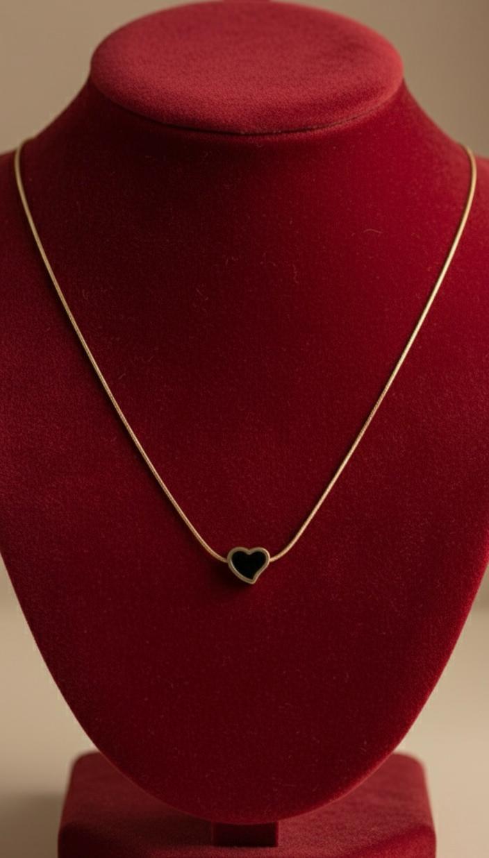 Tiny Black Heart Pendant Necklace