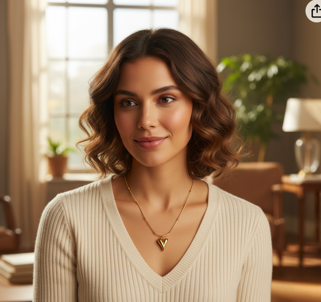 Golden Puffed Heart Pendant Necklace
