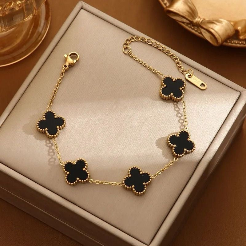 Four Leaf Clover Black Bracelet