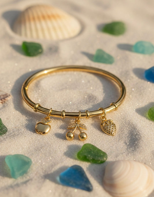 Golden Fruits Charms Bangle Bracelet