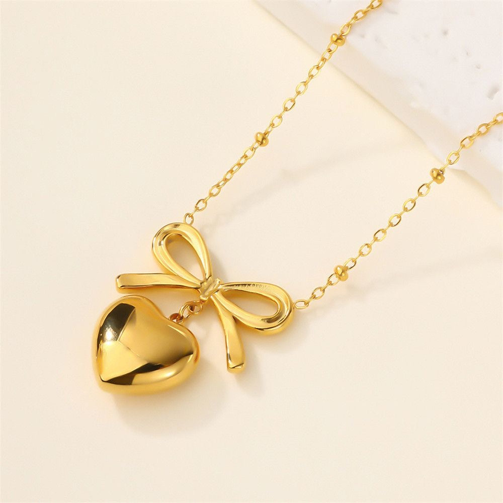Dainty Heart & Bow Necklace