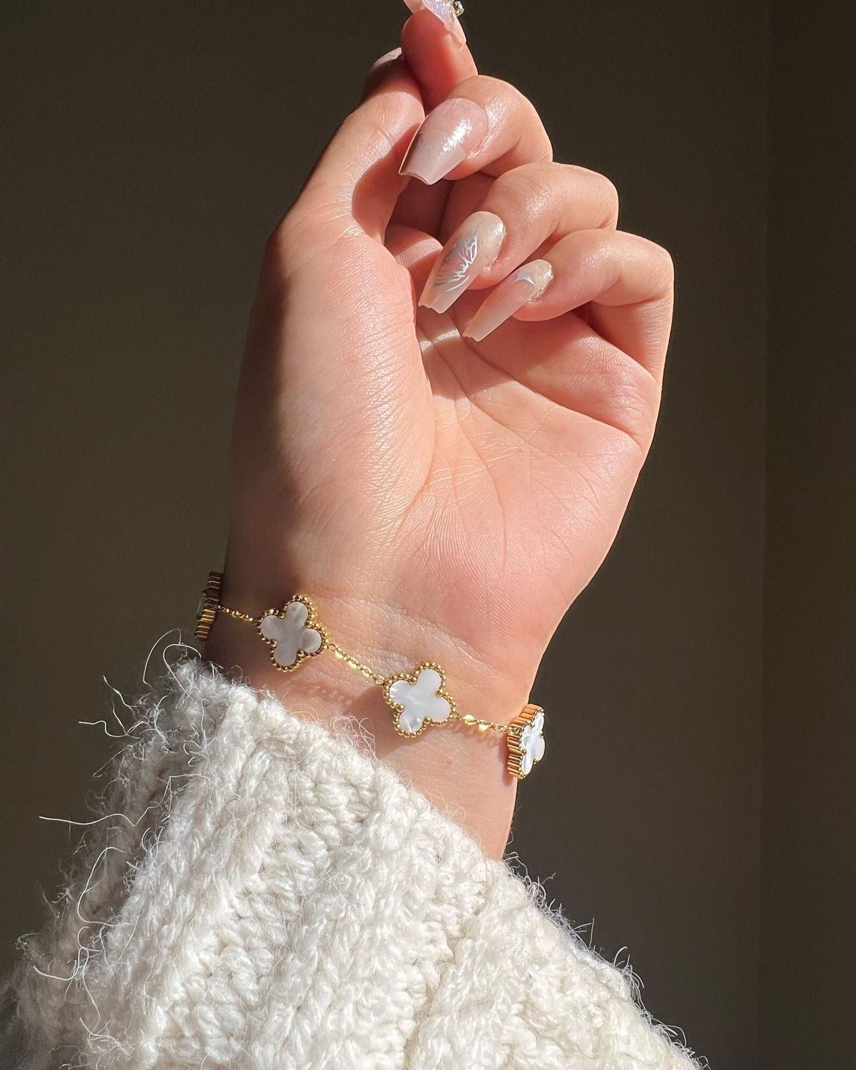 Four Leaf White Clover Bracelet