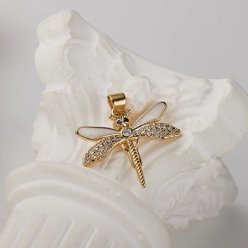 Stoned Dragonfly Pendant Gold Necklace