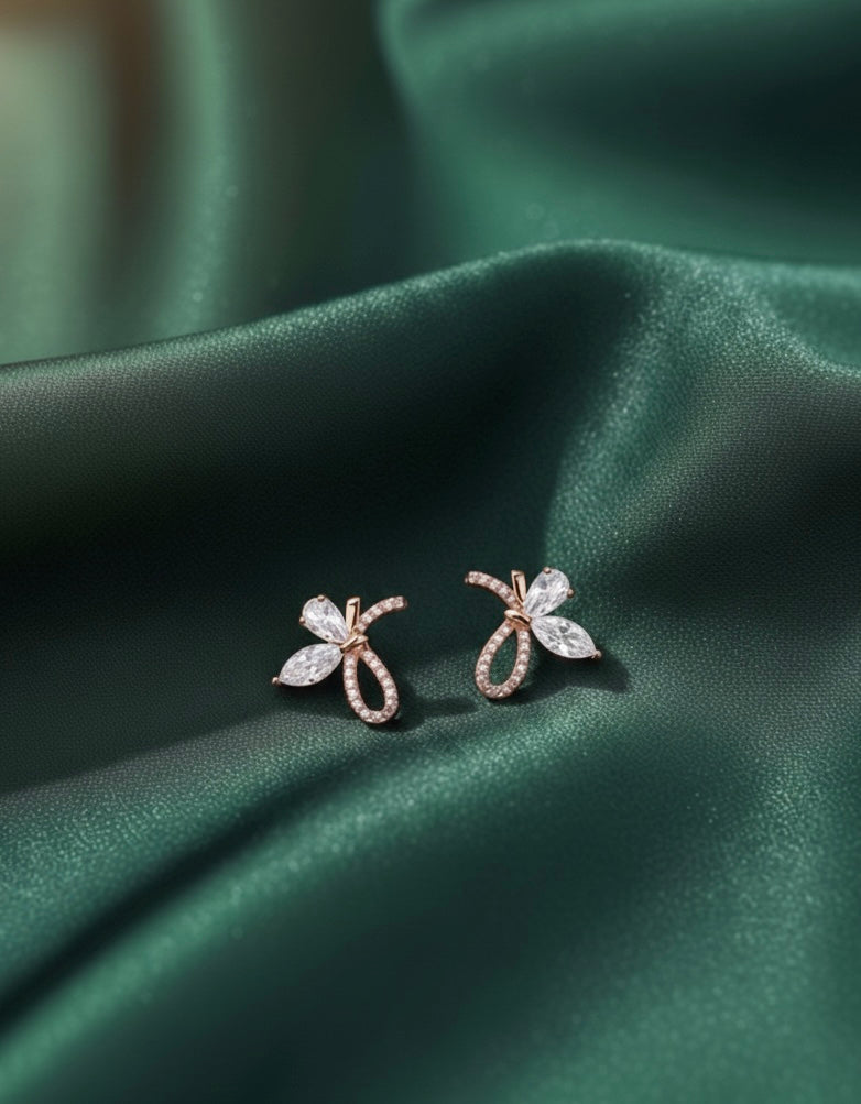 Stoned Butterfly Rose Pink Stud Earrings