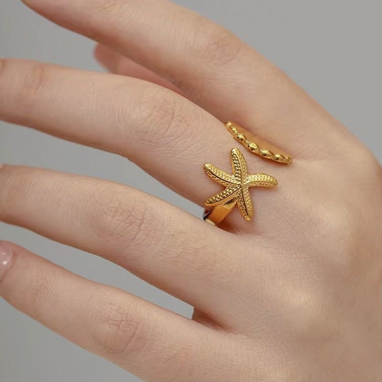 Sea Shell & Starfish Adjustable Ring