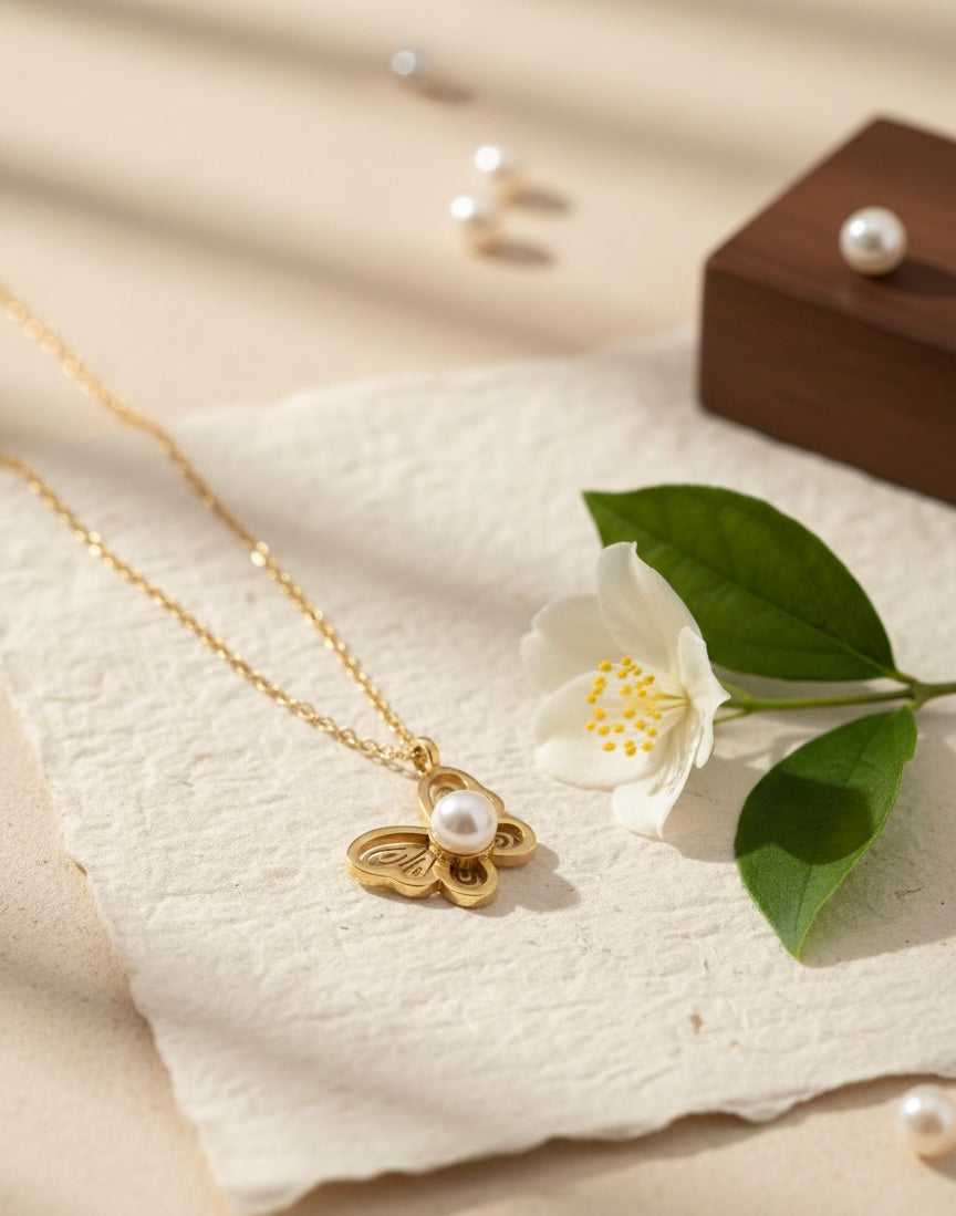 Butterfly with Pearl Pendant Necklace