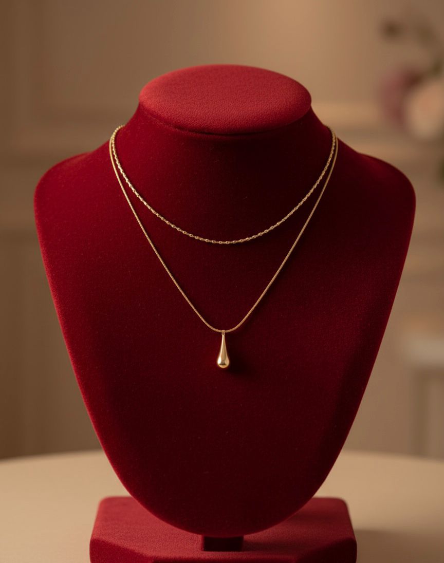 Golden Teardrop Double Layer Necklace