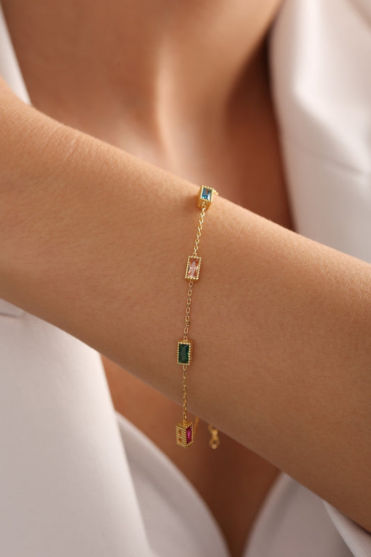 Multicolour Gemstone Chain Bracelet