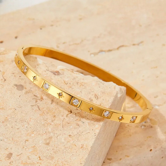 Stone Studded Golden Bangle Bracelet