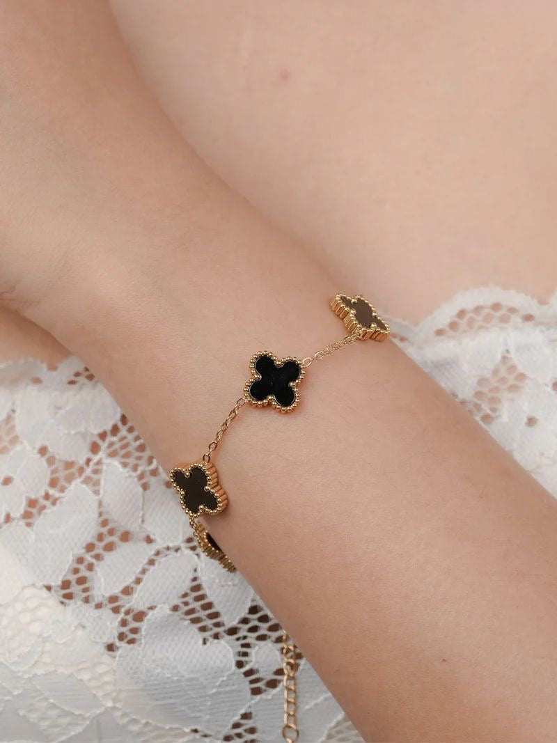 Four Leaf Clover Black Bracelet