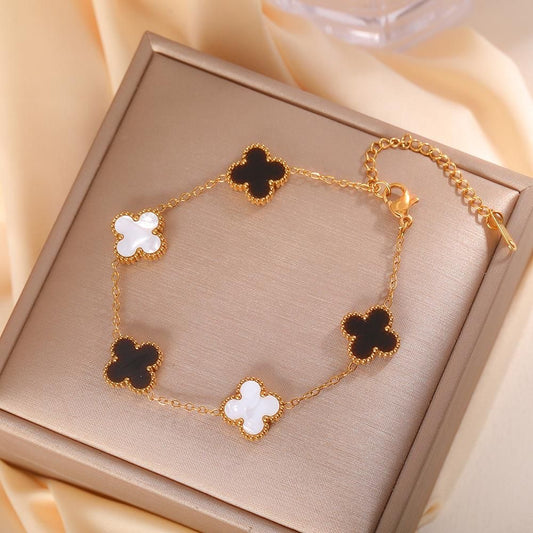 Four Leaf Multicolour White/Black Clover Bracelet