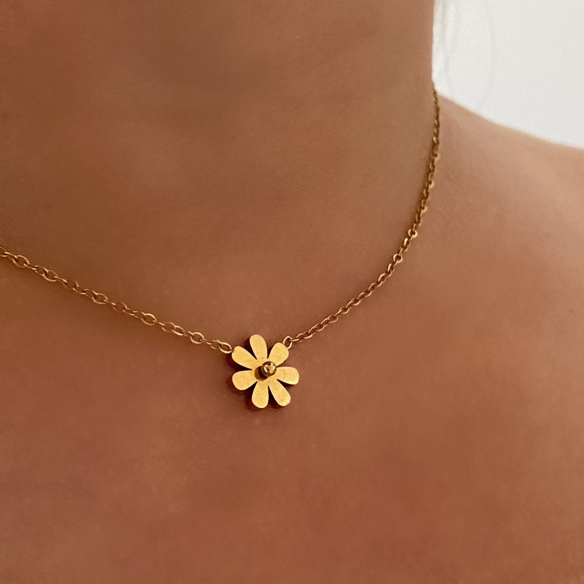 Golden Daisy Charm Necklace