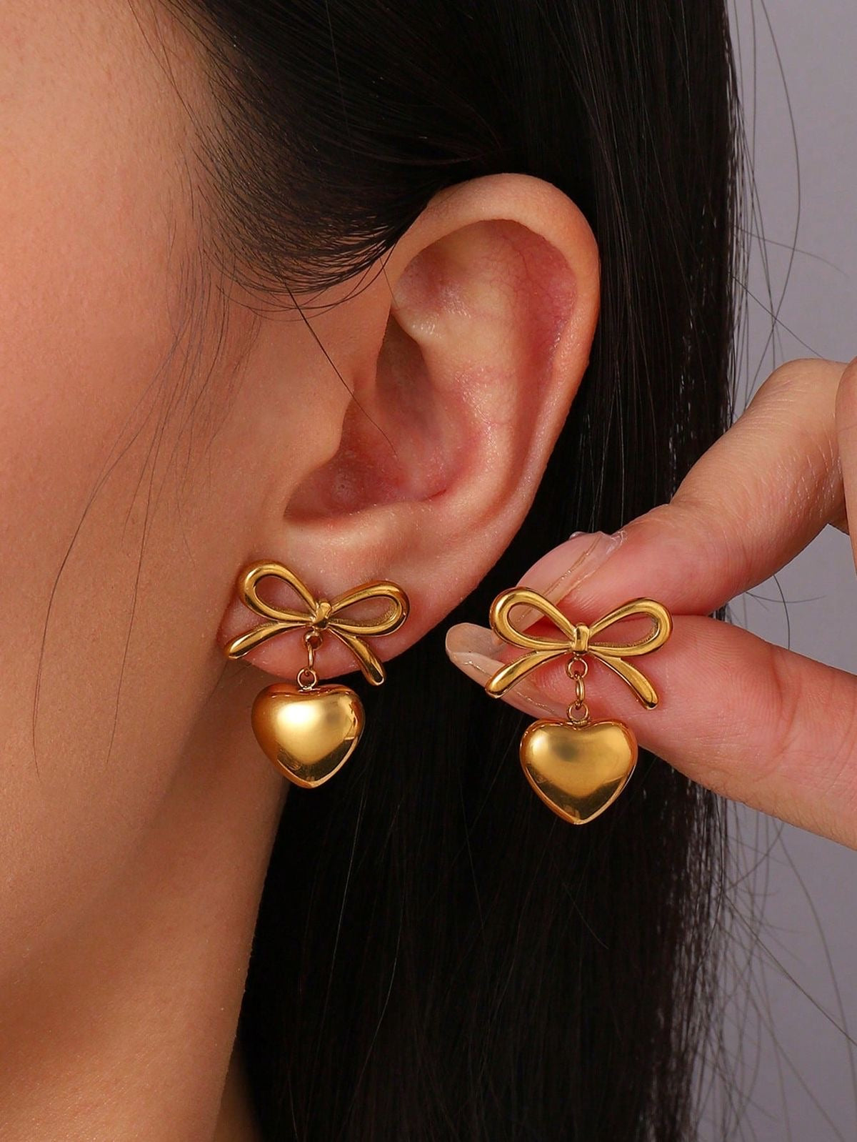 Bow Heart Drop Gold-Toned Earrings