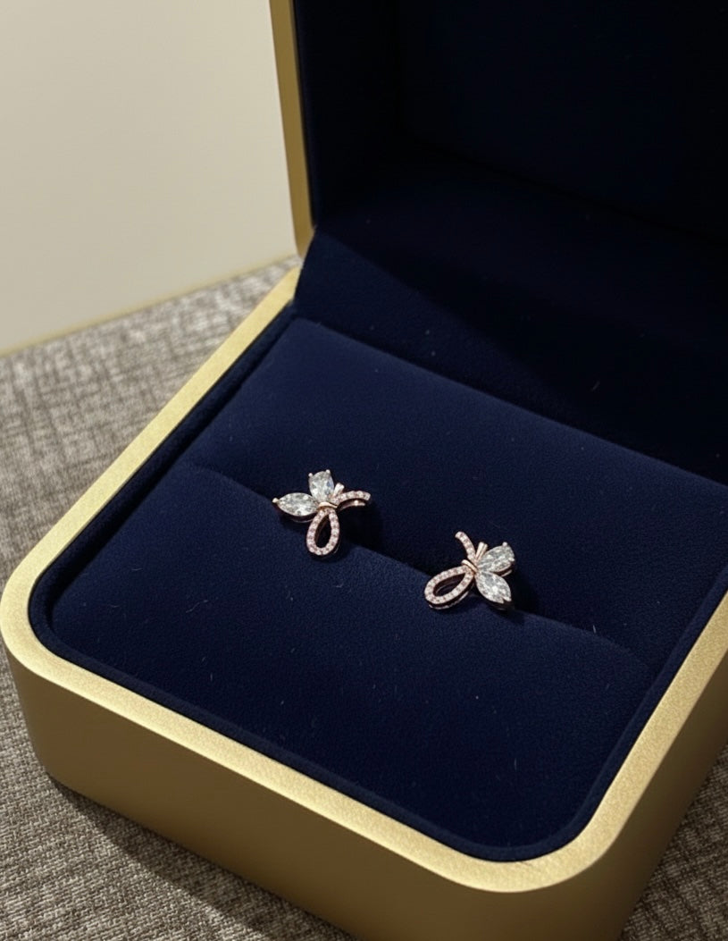 Stoned Butterfly Rose Pink Stud Earrings