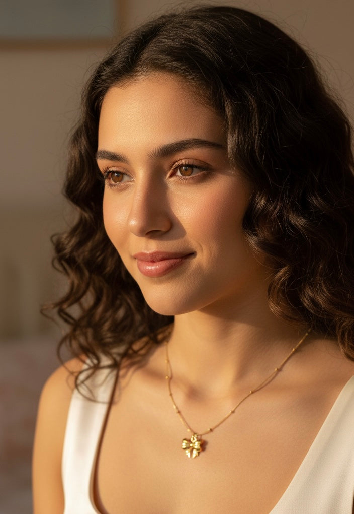 Gold Micky Bow Pendant Necklace
