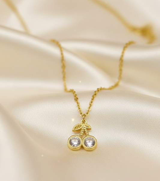 Golden Stone Cherry Pendant Necklace