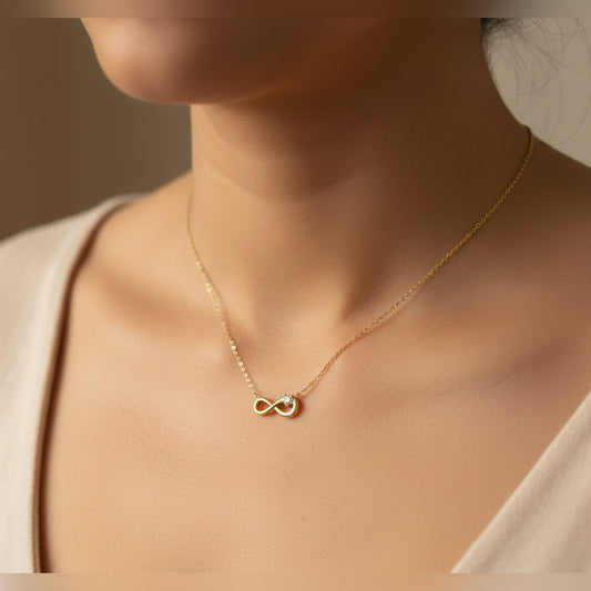 Golden Infinity Design Stone Pendant Necklace
