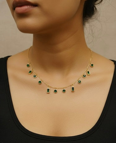 Green Gemstone Drops Necklace