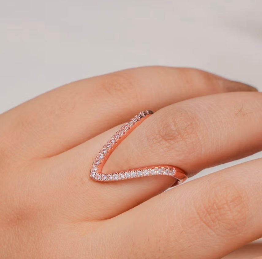 Stone studded V shape Adjustable Ring
