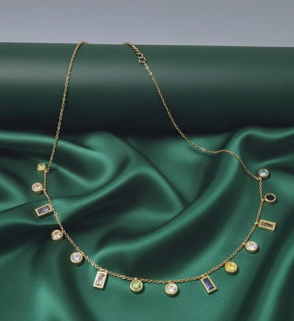 Multicolor Gemstone Drop Charm Necklace