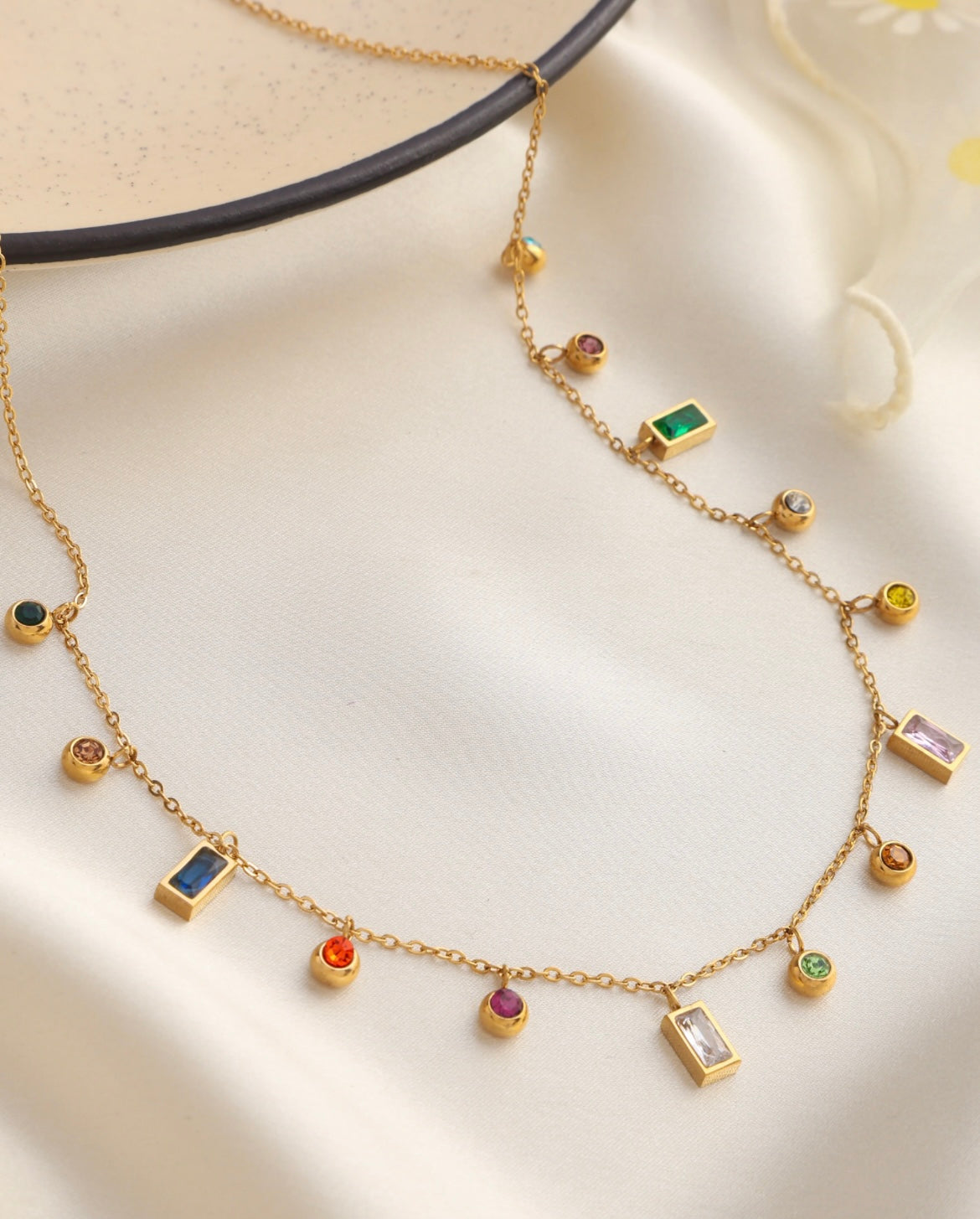 Multicolor Gemstone Drop Charm Necklace