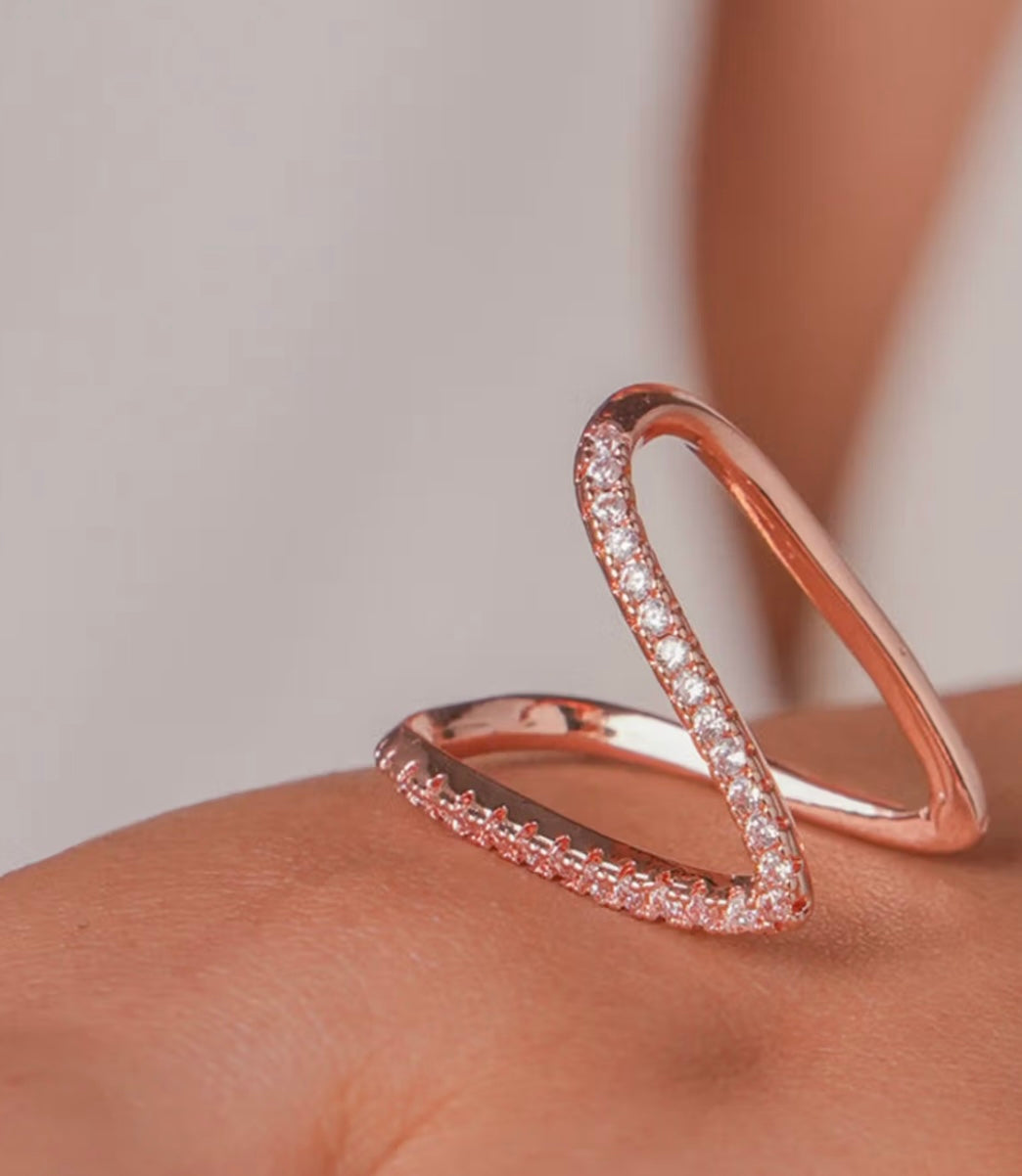 Stone studded V shape Adjustable Ring