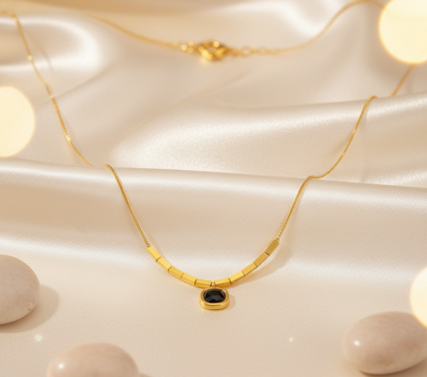 Black Square Charm Necklace