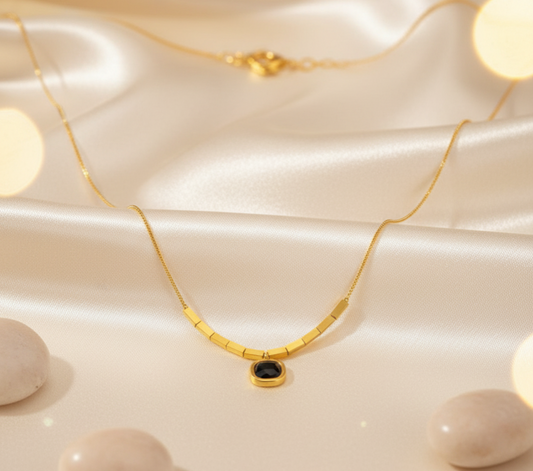 Black Square Charm Necklace