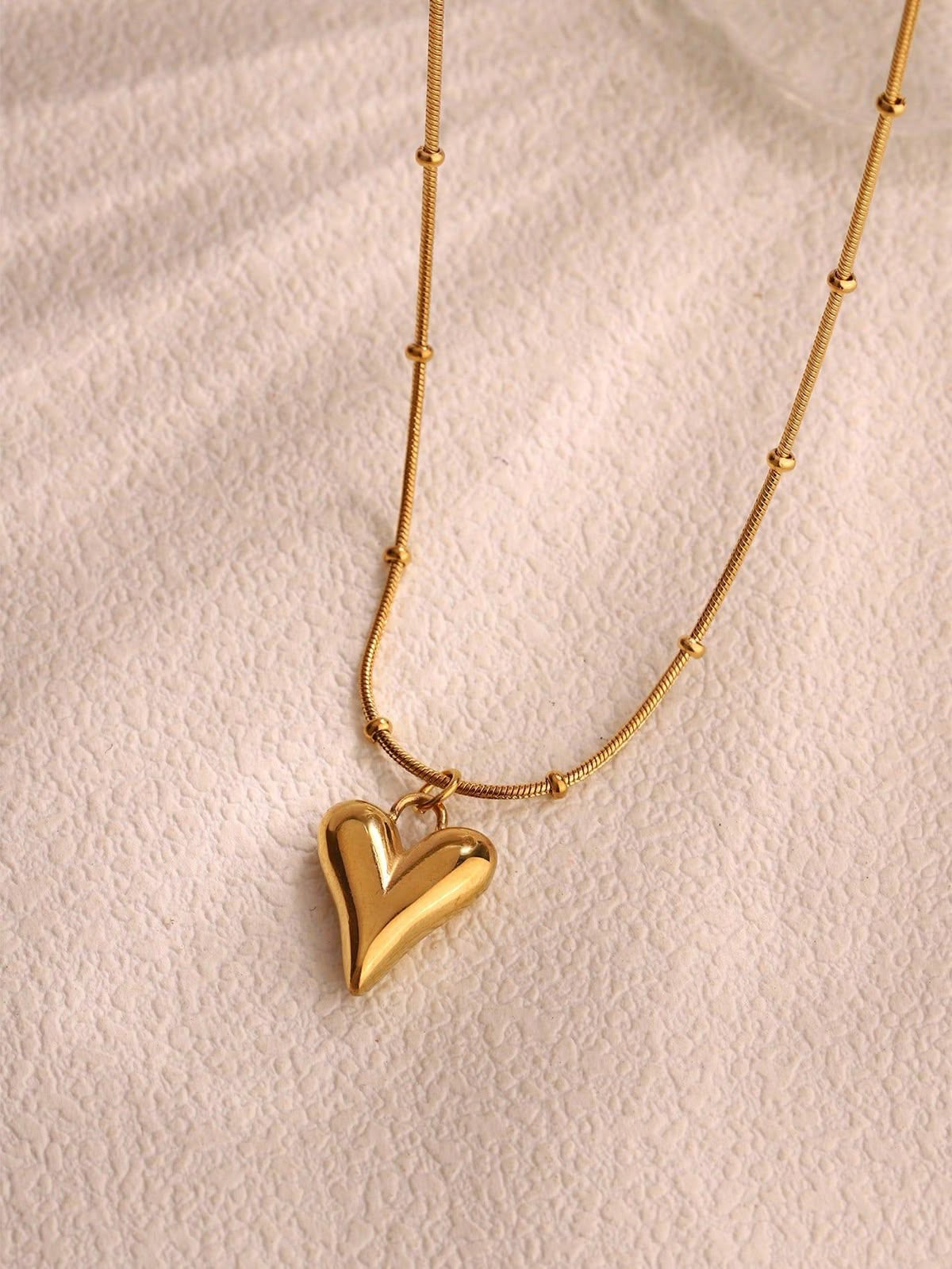 Golden Puffed Heart Pendant Necklace