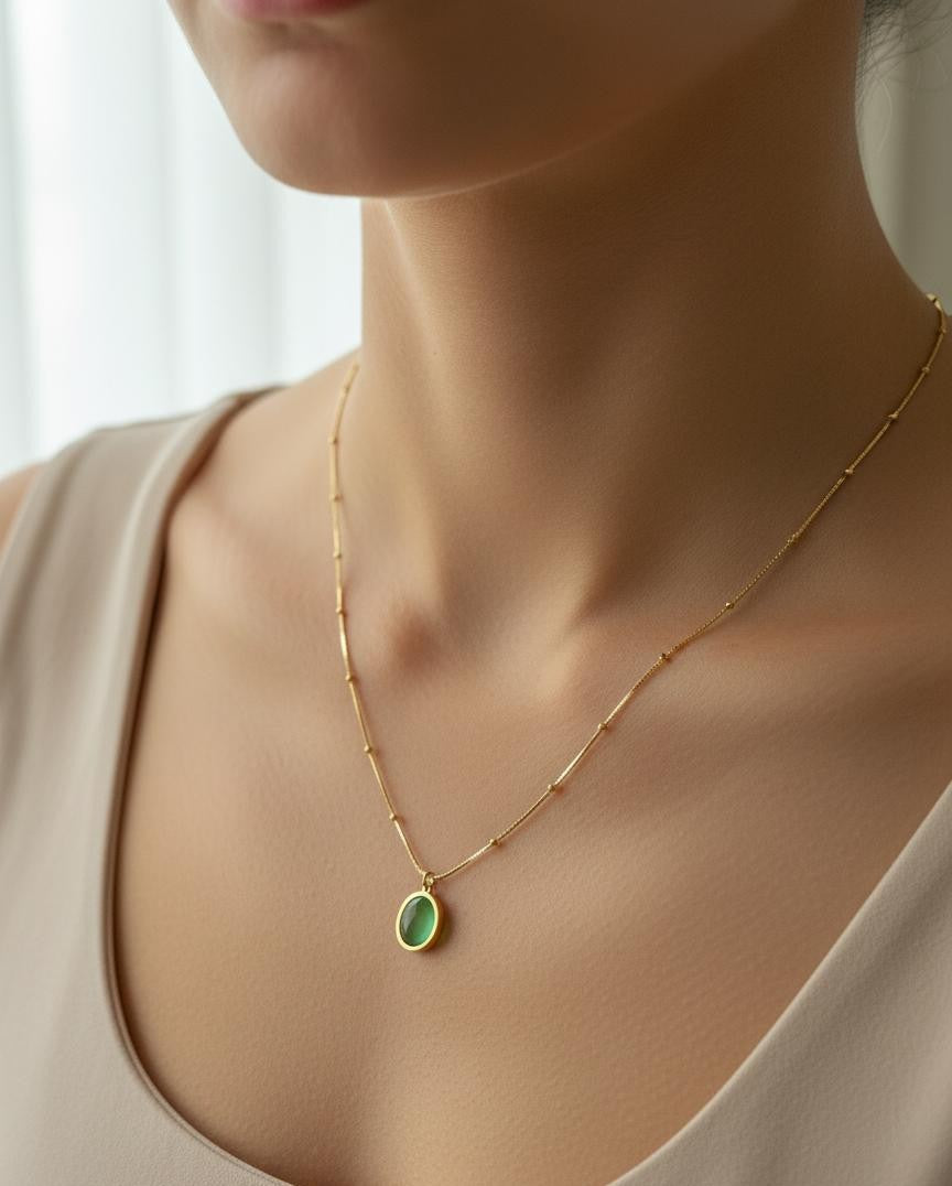 Green Enamel Circle Necklace
