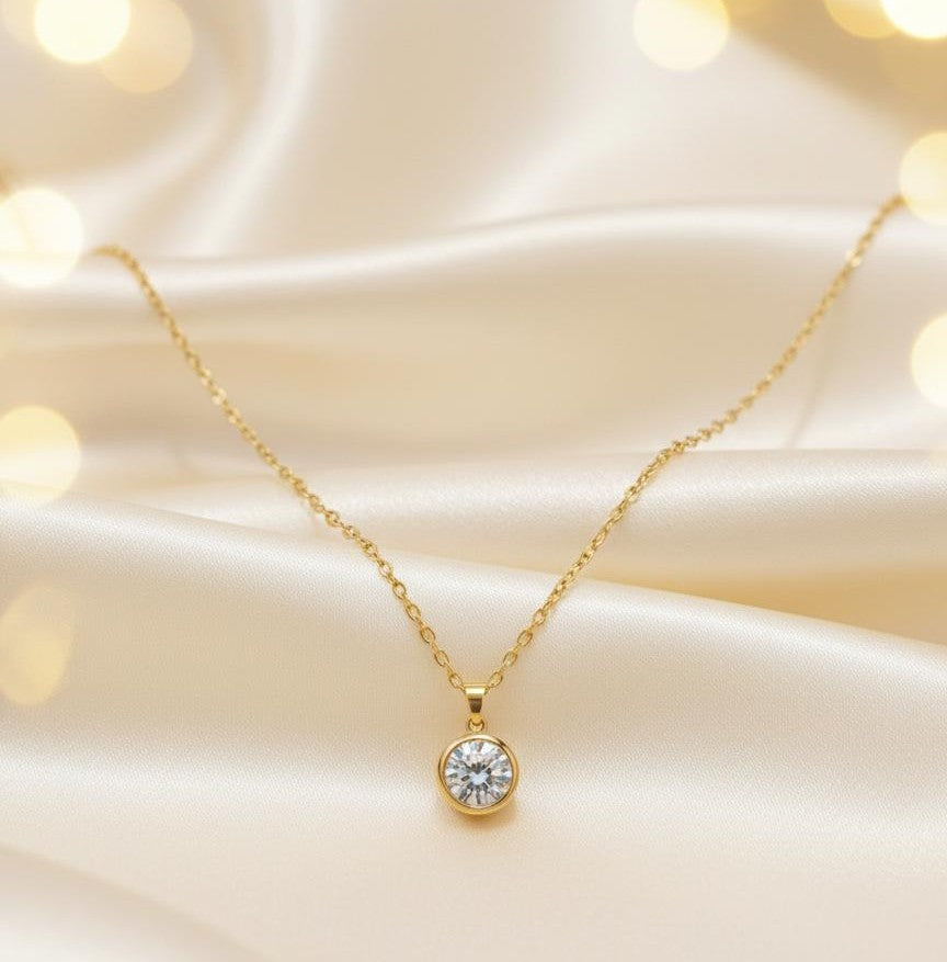 Dainty Round Bezel Pendant Minimal Necklace