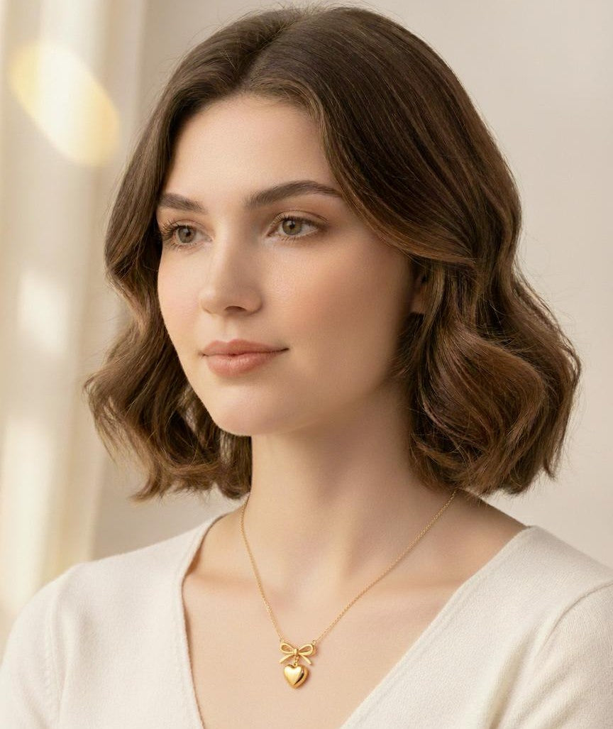 Dainty Heart & Bow Necklace