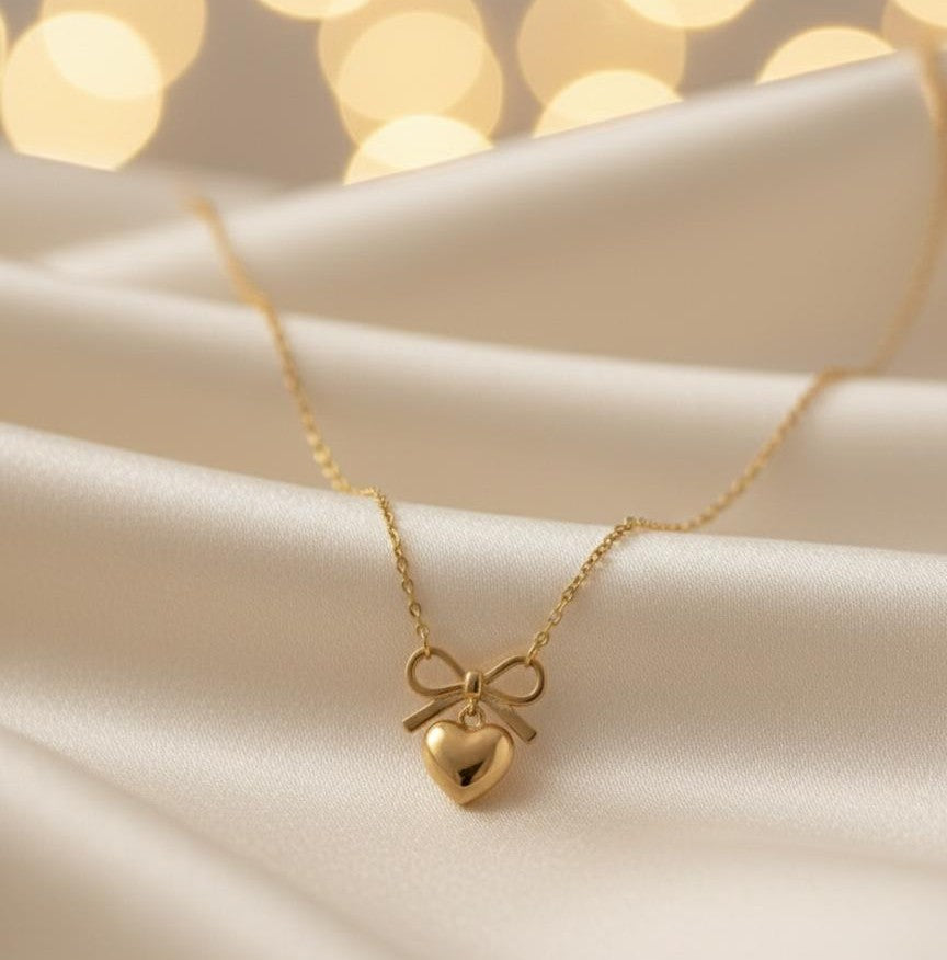 Dainty Heart & Bow Necklace