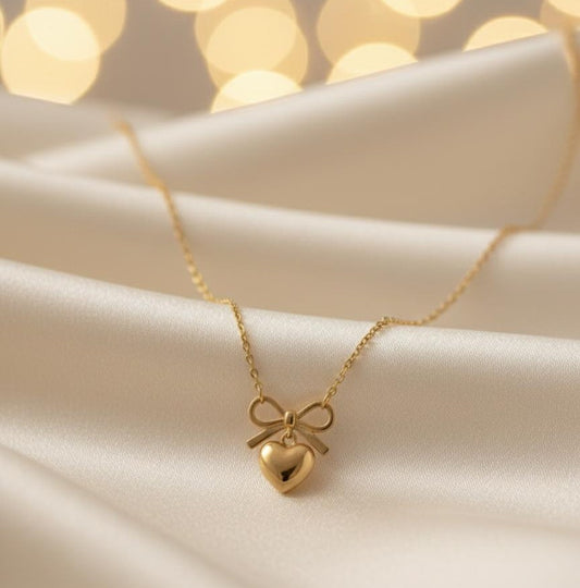 Dainty Heart & Bow Necklace